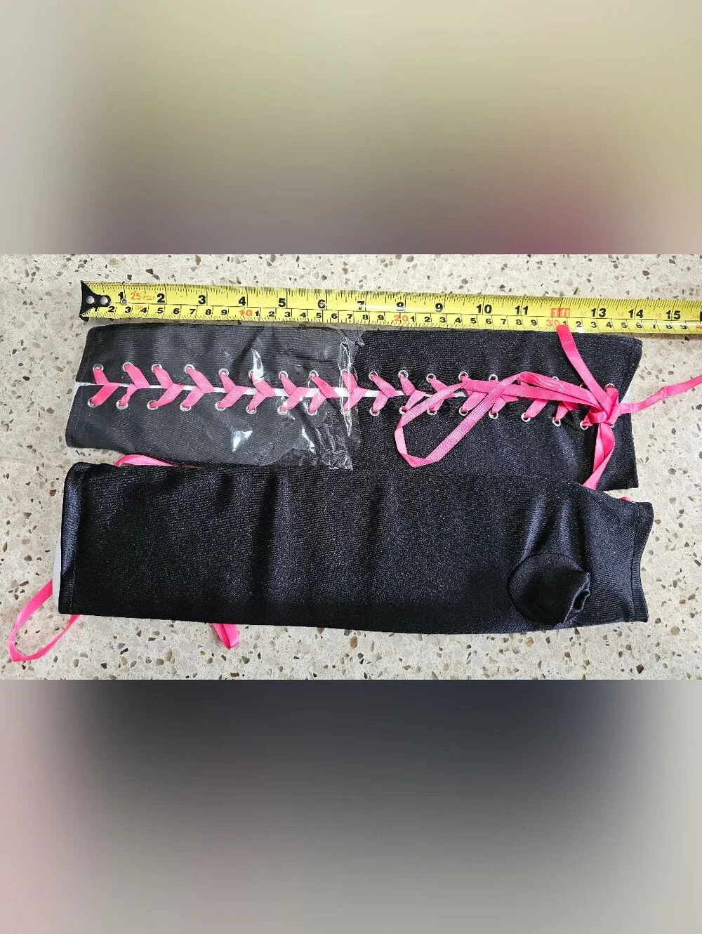Black Fingerless Gloves With Pink Lace-Up Detail